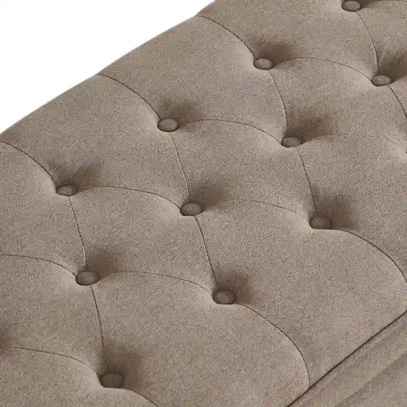 45  Linen Fabric Storage Stool with Spindle Wood Legs