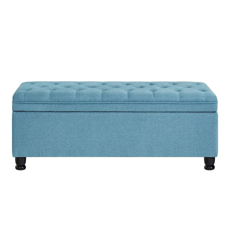 45  Linen Fabric Storage Stool with Spindle Wood Legs