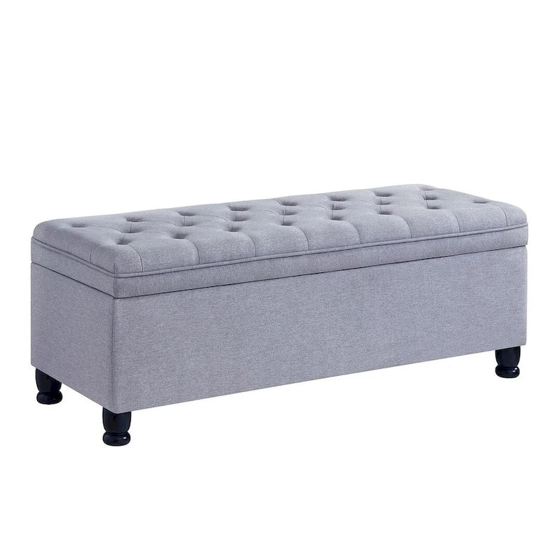 45  Linen Fabric Storage Stool with Spindle Wood Legs