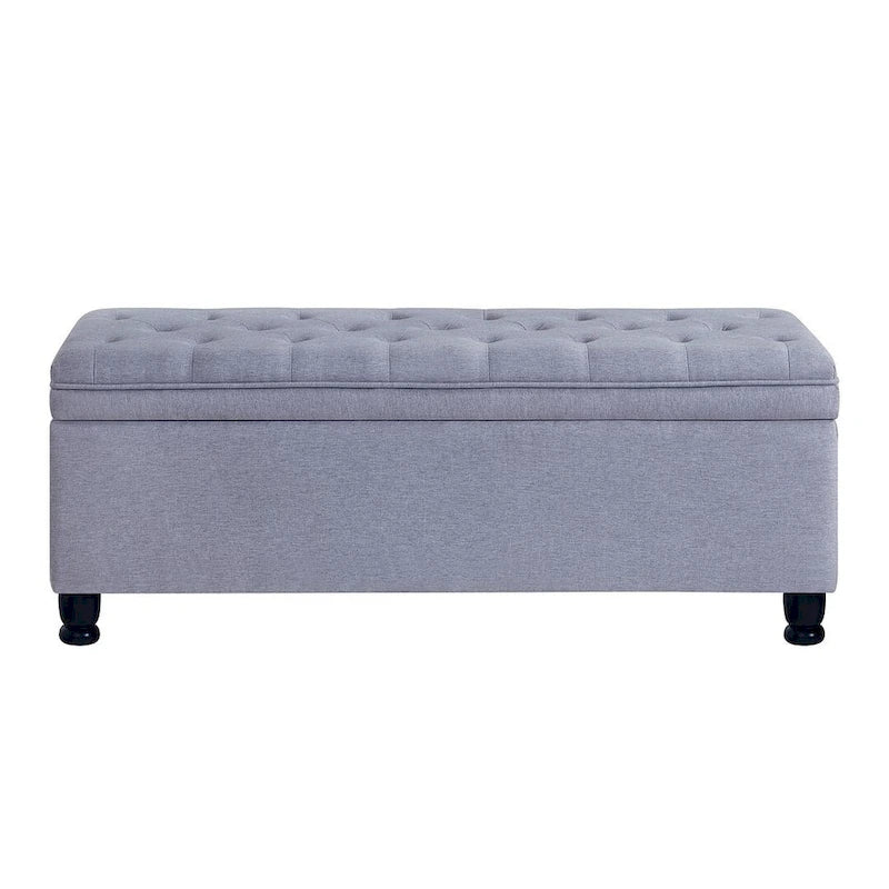 45  Linen Fabric Storage Stool with Spindle Wood Legs