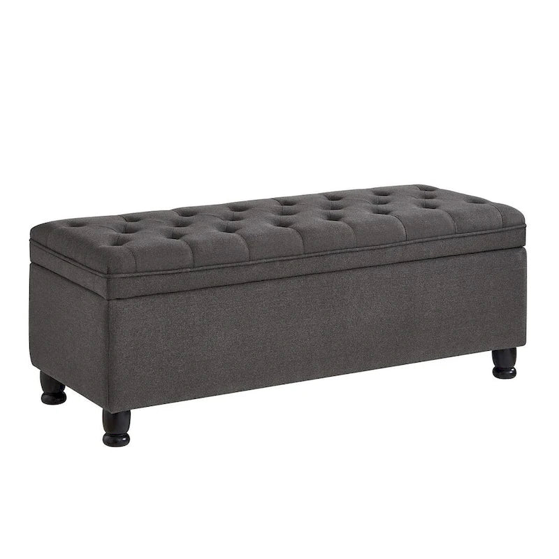 45  Linen Fabric Storage Stool with Spindle Wood Legs