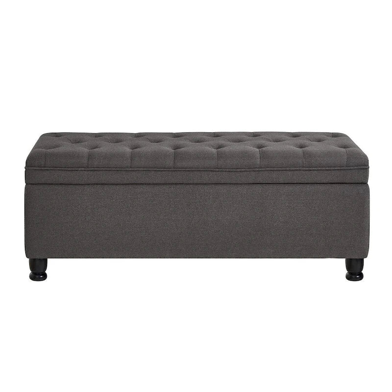 45  Linen Fabric Storage Stool with Spindle Wood Legs