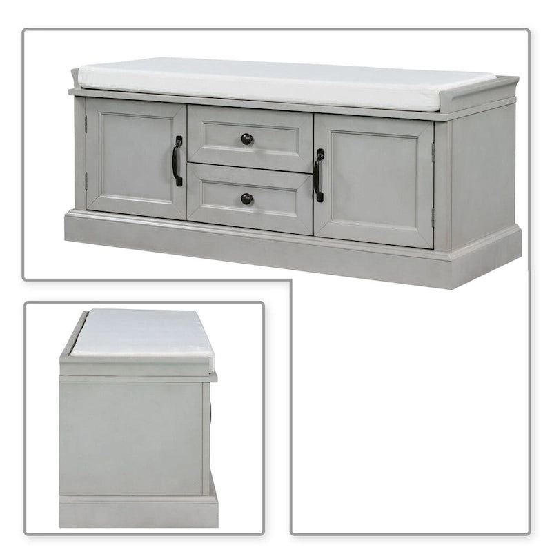 Vintage Chic Wooden Storage Bench with Removable Foam-Filled Velvet Seat Cushion