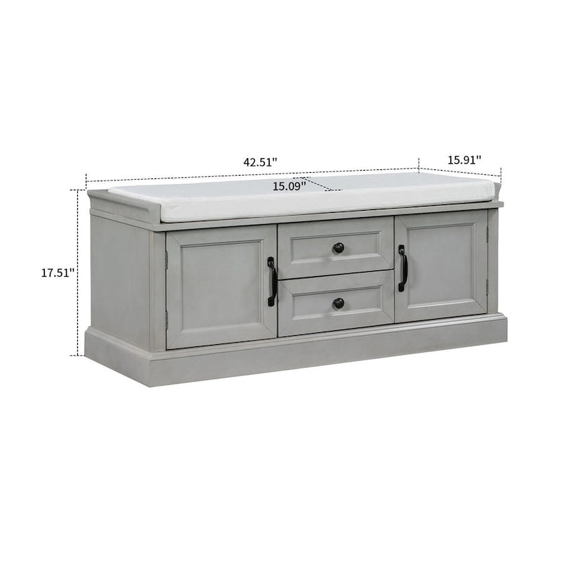 Vintage Chic Wooden Storage Bench with Removable Foam-Filled Velvet Seat Cushion