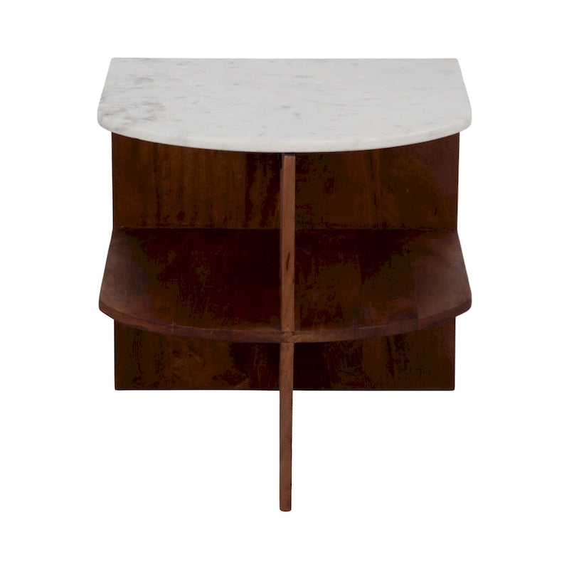Sagebrook Home Modern Neutral Wood/Marble Brown 20  Half Round Side Accent Table - 20  x 20  x 20  - 20  x 20  x 20