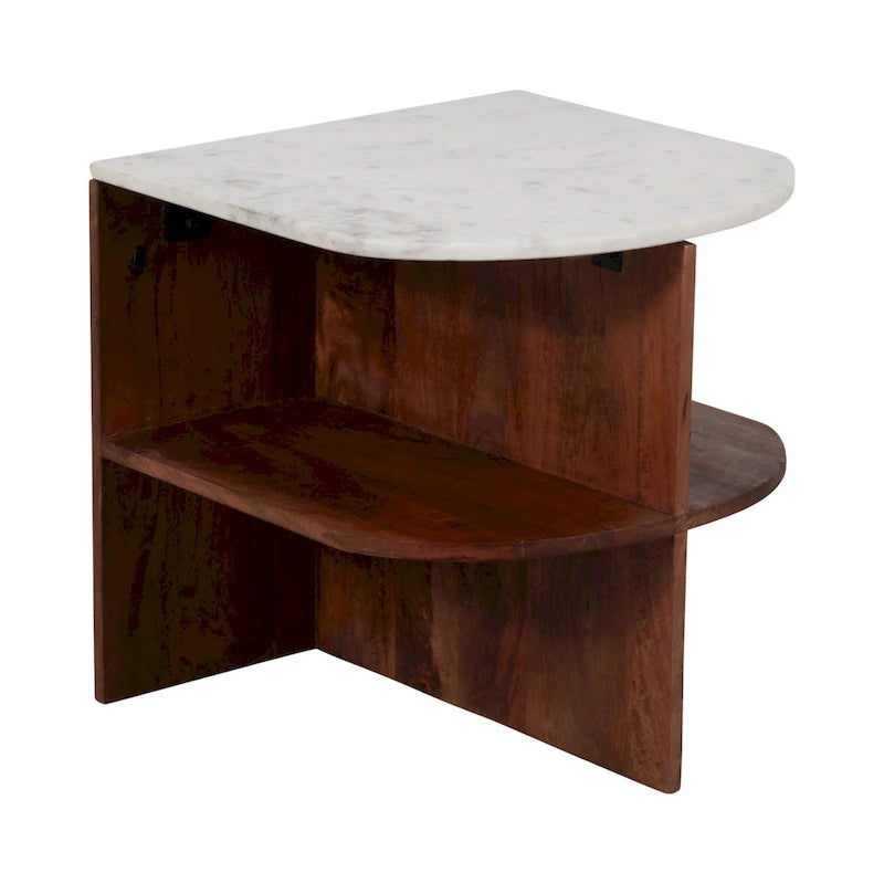 Sagebrook Home Modern Neutral Wood/Marble Brown 20  Half Round Side Accent Table - 20  x 20  x 20  - 20  x 20  x 20