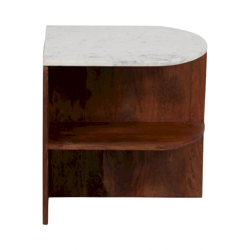 Sagebrook Home Modern Neutral Wood/Marble Brown 20  Half Round Side Accent Table - 20  x 20  x 20  - 20  x 20  x 20