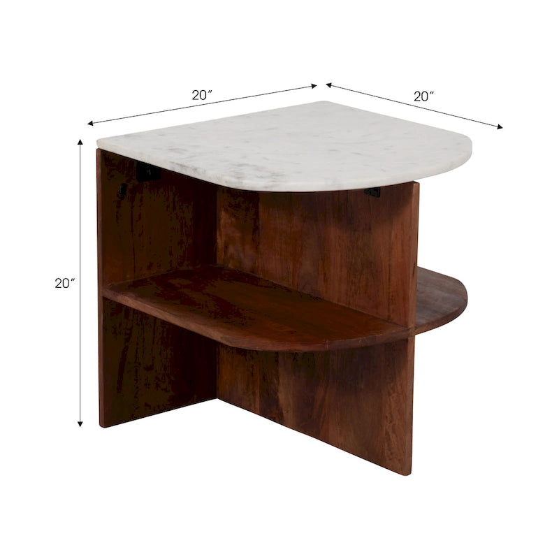 Sagebrook Home Modern Neutral Wood/Marble Brown 20  Half Round Side Accent Table - 20  x 20  x 20  - 20  x 20  x 20