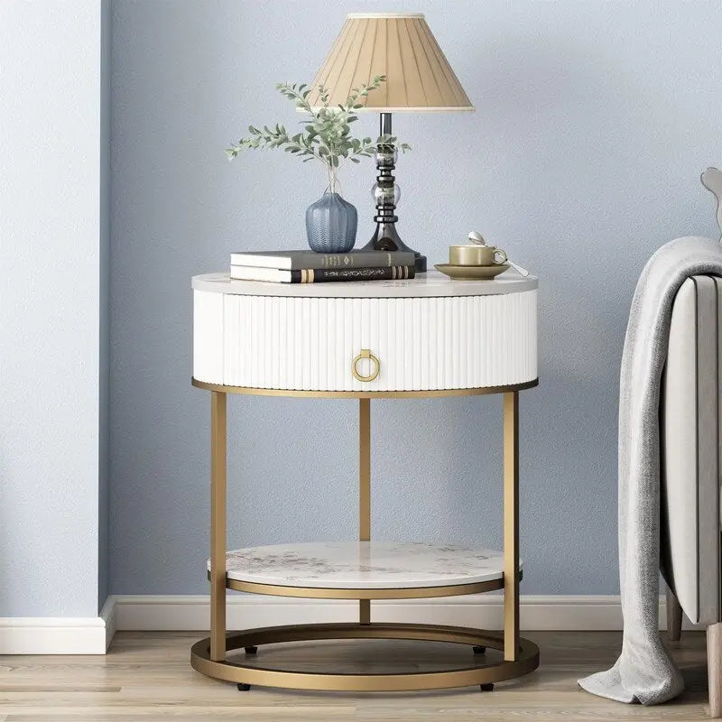 Round Side Table with Drawer - 19.69 D x 19.69 W x 21.85 H