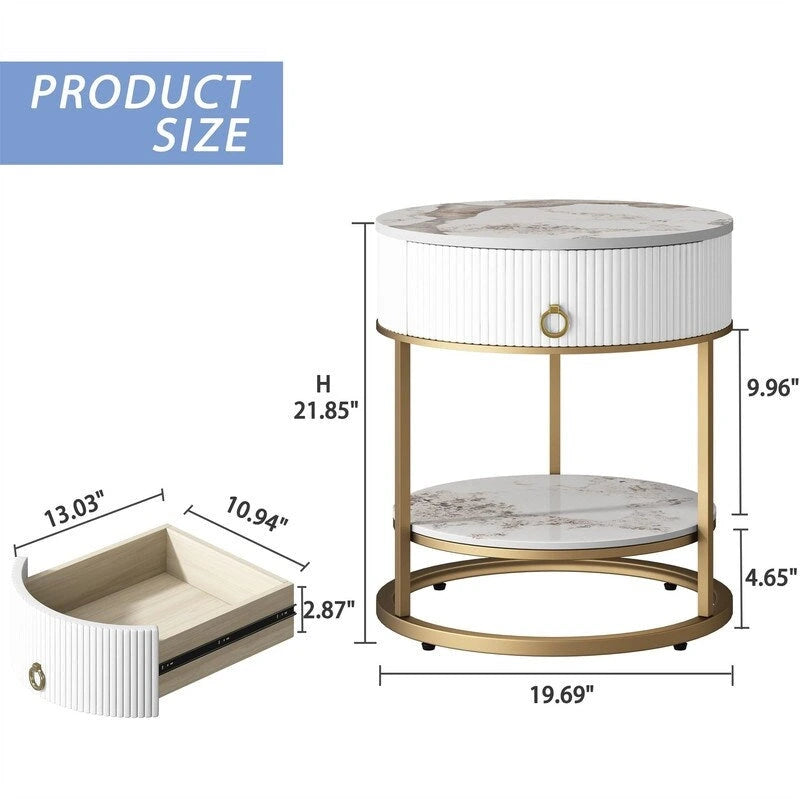 Round Side Table with Drawer - 19.69 D x 19.69 W x 21.85 H