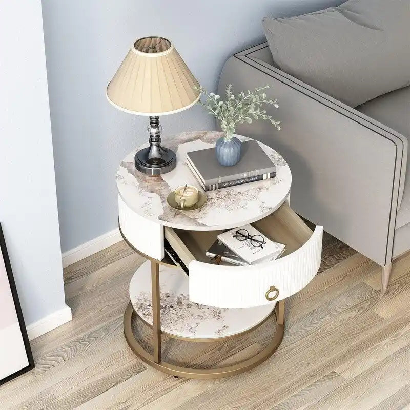 Round Side Table with Drawer - 19.69 D x 19.69 W x 21.85 H