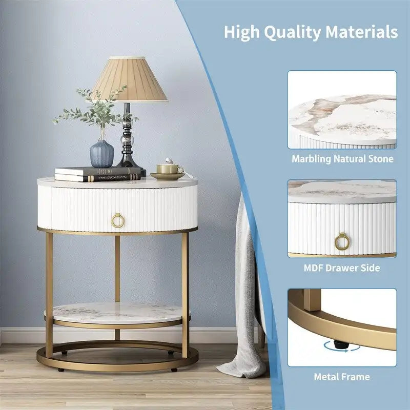 Round Side Table with Drawer - 19.69 D x 19.69 W x 21.85 H