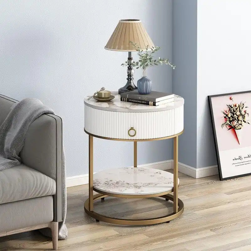 Round Side Table with Drawer - 19.69 D x 19.69 W x 21.85 H