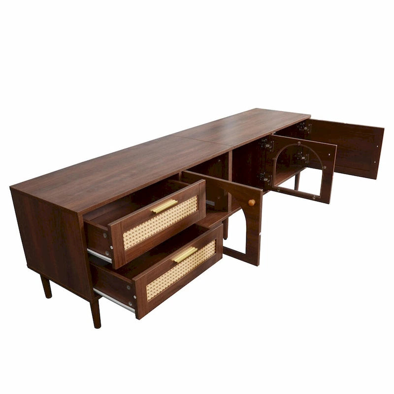 Rattan-Inspired TV Stand with Ample Storage and Easy Assembly