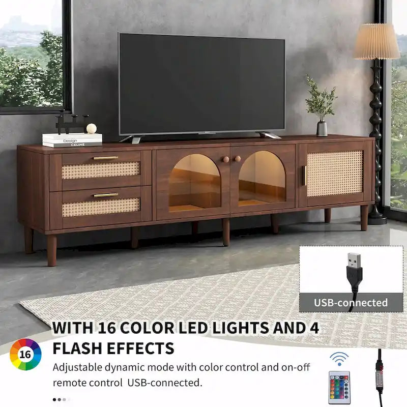 Rattan-Inspired TV Stand with Ample Storage and Easy Assembly