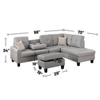 3 Piece Faux Leather Sectional Sofa Set with Storage Ottoman