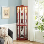 Glass Lighted Corner Display Curio Cabinet, With Light Bar Cabinet,Wine Cabinet with Adjustable Glass Shelves Carved Decoration