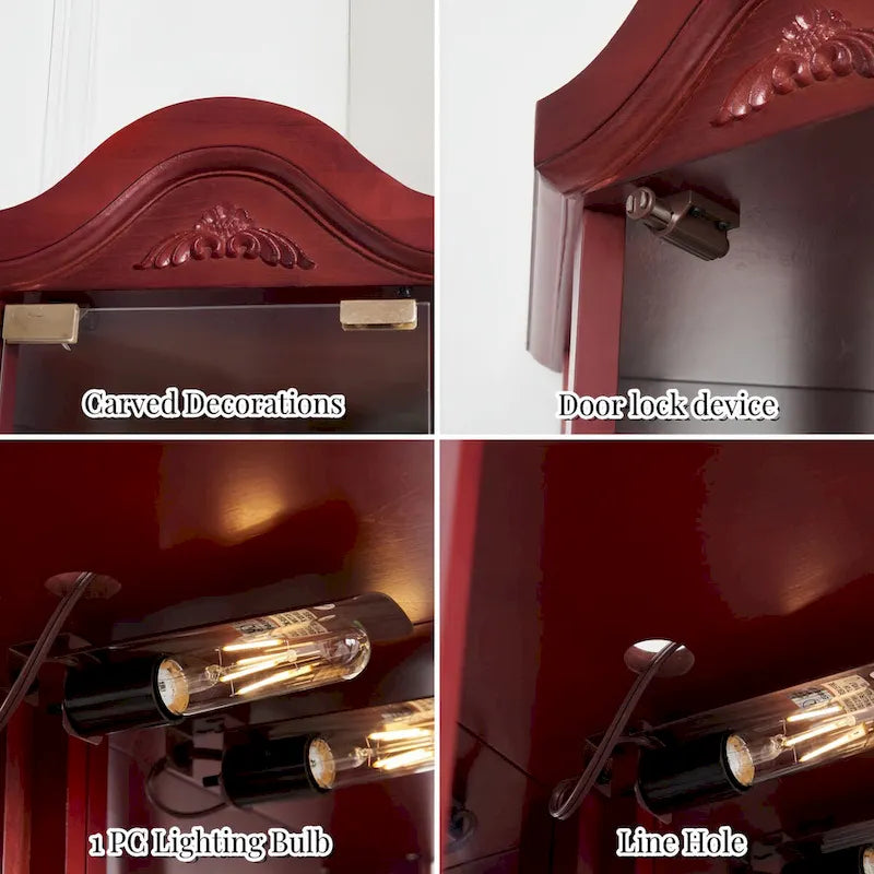 Glass Lighted Corner Display Curio Cabinet, With Light Bar Cabinet,Wine Cabinet with Adjustable Glass Shelves Carved Decoration