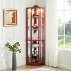 Glass Lighted Corner Display Curio Cabinet, With Light Bar Cabinet,Wine Cabinet with Adjustable Glass Shelves Carved Decoration