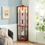 Glass Lighted Corner Display Curio Cabinet, With Light Bar Cabinet,Wine Cabinet with Adjustable Glass Shelves Carved Decoration
