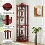 Glass Lighted Corner Display Curio Cabinet, With Light Bar Cabinet,Wine Cabinet with Adjustable Glass Shelves Carved Decoration