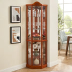 Glass Lighted Corner Display Curio Cabinet, With Light Bar Cabinet,Wine Cabinet with Adjustable Glass Shelves Carved Decoration