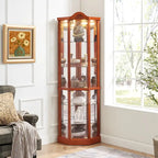 Glass Lighted Corner Display Curio Cabinet, With Light Bar Cabinet,Wine Cabinet with Adjustable Glass Shelves Carved Decoration