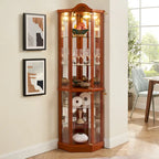 Glass Lighted Corner Display Curio Cabinet, With Light Bar Cabinet,Wine Cabinet with Adjustable Glass Shelves Carved Decoration