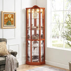 Glass Lighted Corner Display Curio Cabinet, With Light Bar Cabinet,Wine Cabinet with Adjustable Glass Shelves Carved Decoration