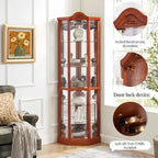 Glass Lighted Corner Display Curio Cabinet, With Light Bar Cabinet,Wine Cabinet with Adjustable Glass Shelves Carved Decoration