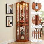 Glass Lighted Corner Display Curio Cabinet, With Light Bar Cabinet,Wine Cabinet with Adjustable Glass Shelves Carved Decoration
