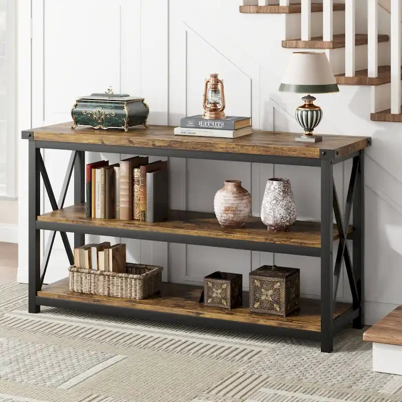 47.2  3 Tier Narrow Entryway Table, Console Table with Metal Frame