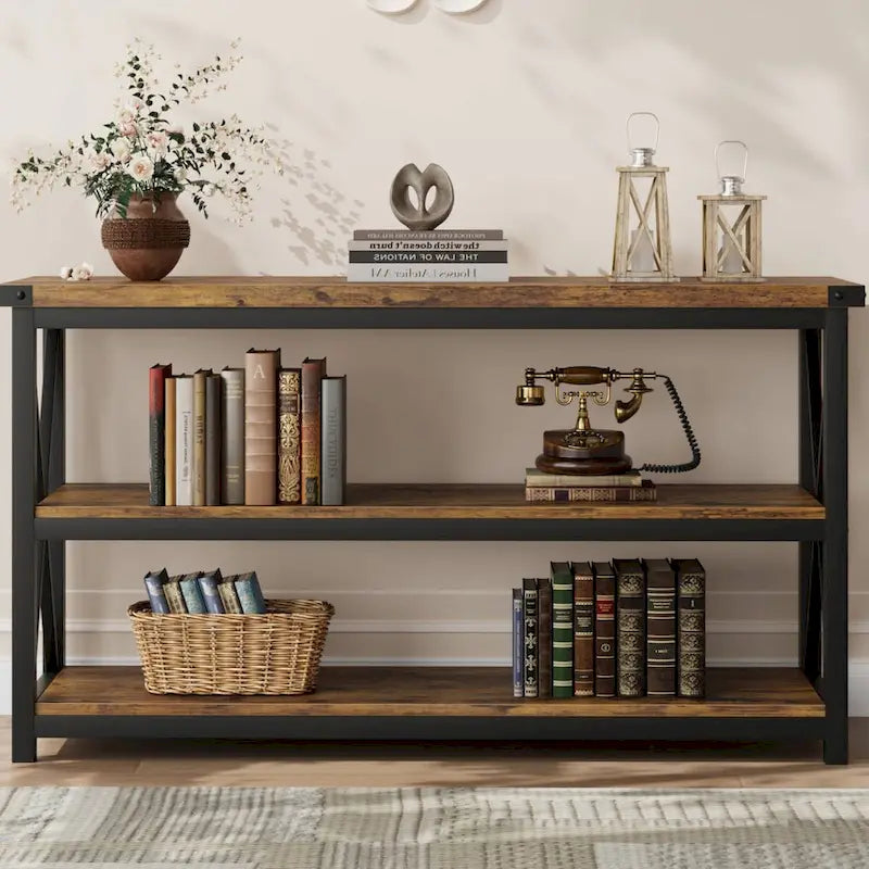47.2  3 Tier Narrow Entryway Table, Console Table with Metal Frame
