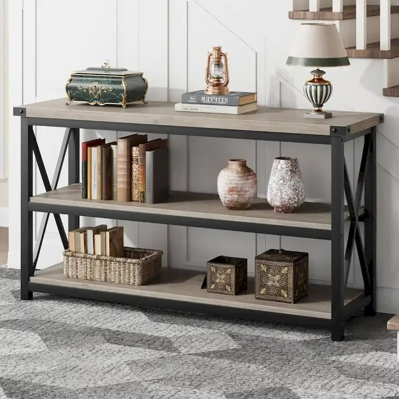 47.2  3 Tier Narrow Entryway Table, Console Table with Metal Frame