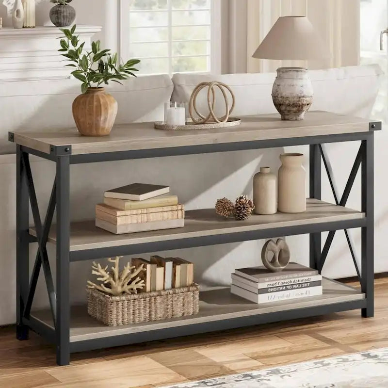 47.2  3 Tier Narrow Entryway Table, Console Table with Metal Frame