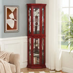 Curio Cabinet Lighted Corner Display, Glass Shelf Shelving Bar with Tempered Door,with Adjustable Cabinet Shelves Bead Bulb