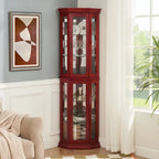 Curio Cabinet Lighted Corner Display, Glass Shelf Shelving Bar with Tempered Door,with Adjustable Cabinet Shelves Bead Bulb