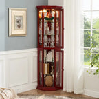 Curio Cabinet Lighted Corner Display, Glass Shelf Shelving Bar with Tempered Door,with Adjustable Cabinet Shelves Bead Bulb