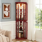 Curio Cabinet Lighted Corner Display, Glass Shelf Shelving Bar with Tempered Door,with Adjustable Cabinet Shelves Bead Bulb