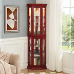 Curio Cabinet Lighted Corner Display, Glass Shelf Shelving Bar with Tempered Door,with Adjustable Cabinet Shelves Bead Bulb