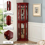 Curio Cabinet Lighted Corner Display, Glass Shelf Shelving Bar with Tempered Door,with Adjustable Cabinet Shelves Bead Bulb