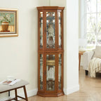 Curio Cabinet Lighted Corner Display, Glass Shelf Shelving Bar with Tempered Door,with Adjustable Cabinet Shelves Bead Bulb