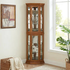 Curio Cabinet Lighted Corner Display, Glass Shelf Shelving Bar with Tempered Door,with Adjustable Cabinet Shelves Bead Bulb