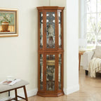 Curio Cabinet Lighted Corner Display, Glass Shelf Shelving Bar with Tempered Door,with Adjustable Cabinet Shelves Bead Bulb
