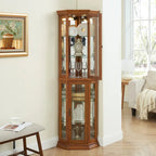 Curio Cabinet Lighted Corner Display, Glass Shelf Shelving Bar with Tempered Door,with Adjustable Cabinet Shelves Bead Bulb