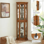 Curio Cabinet Lighted Corner Display, Glass Shelf Shelving Bar with Tempered Door,with Adjustable Cabinet Shelves Bead Bulb