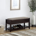 Fabric Seating Wood Bench with Shoe Storage
