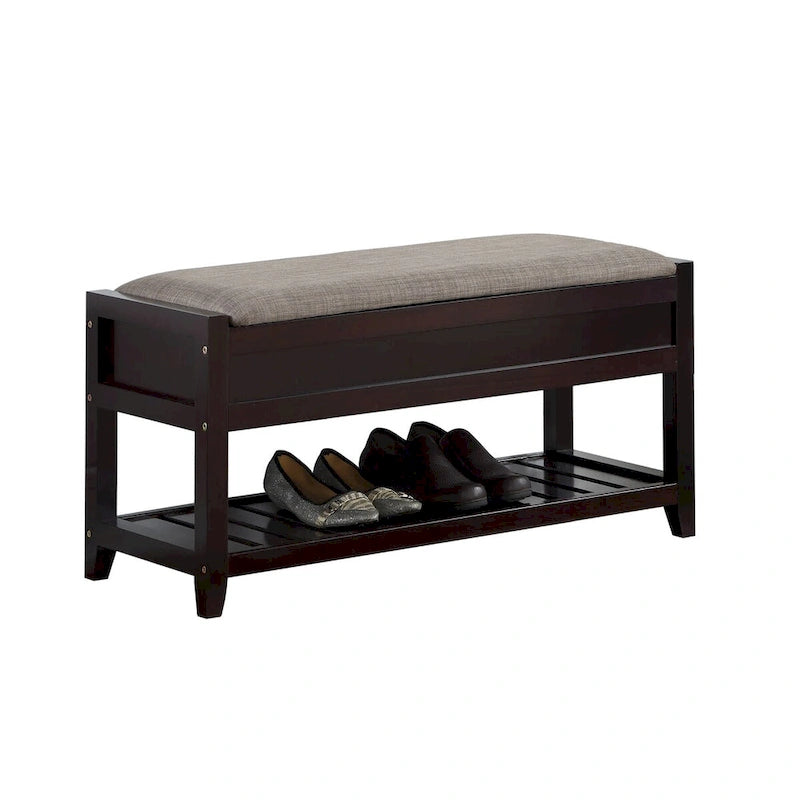 Fabric Seating Wood Bench with Shoe Storage