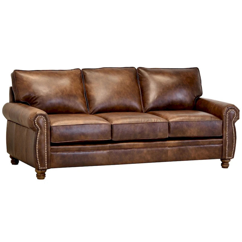 Made in USA Cabot Brown Top Grain Leather Sofa and Chair Set