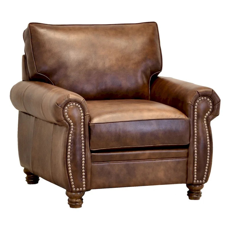Made in USA Cabot Brown Top Grain Leather Sofa and Chair Set